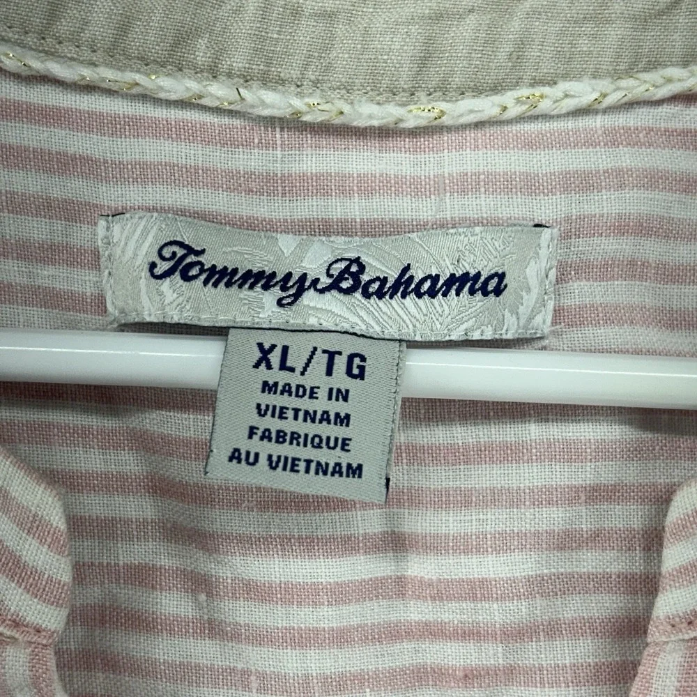 Tommy Bahama Sleeveless Blouse Women Size XL Pink Stripe Linen Summer Beach - Picture 3 of 7